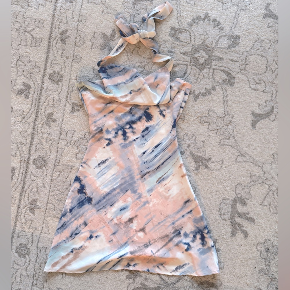 Goodnight Macaroon Satin Halter Marble Mini dress small